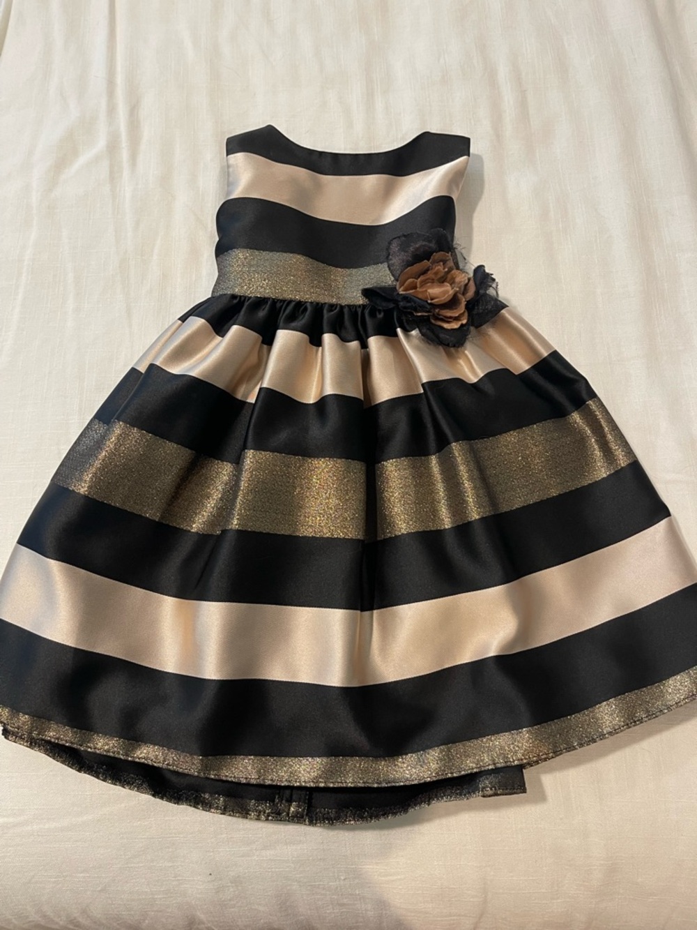 FRAIS Metallic Black & Gold/ champagne Fit-and-Flare Dress